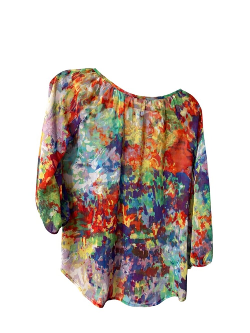 Women’s Multicolor Watercolor Print Peasant Blouse - Picture 3 of 5